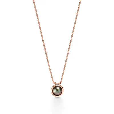 Tiffany HardWear Tahitian Black Pearl Link Pendant in 18k Rose Gold, 16"