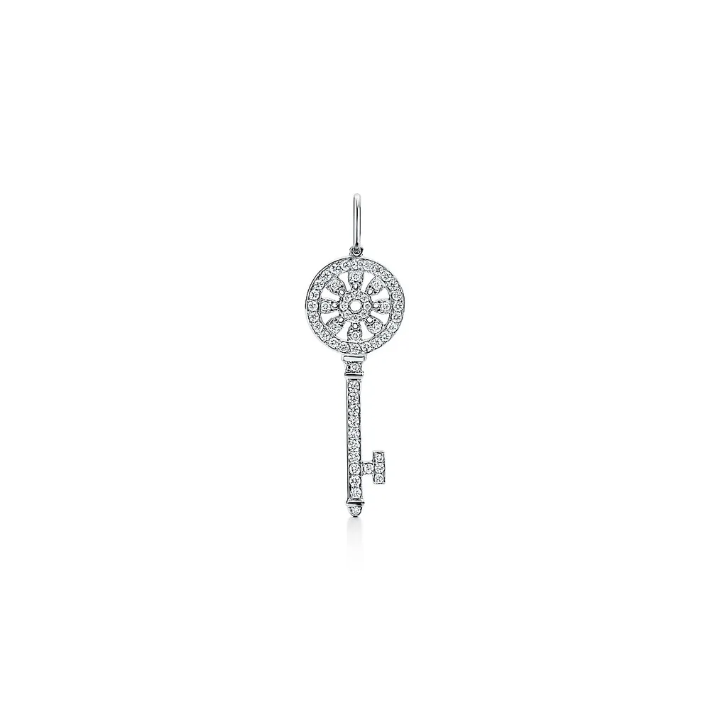 Tiffany Keys modern keys open round key pendant in 18k gold with diamonds,  mini.