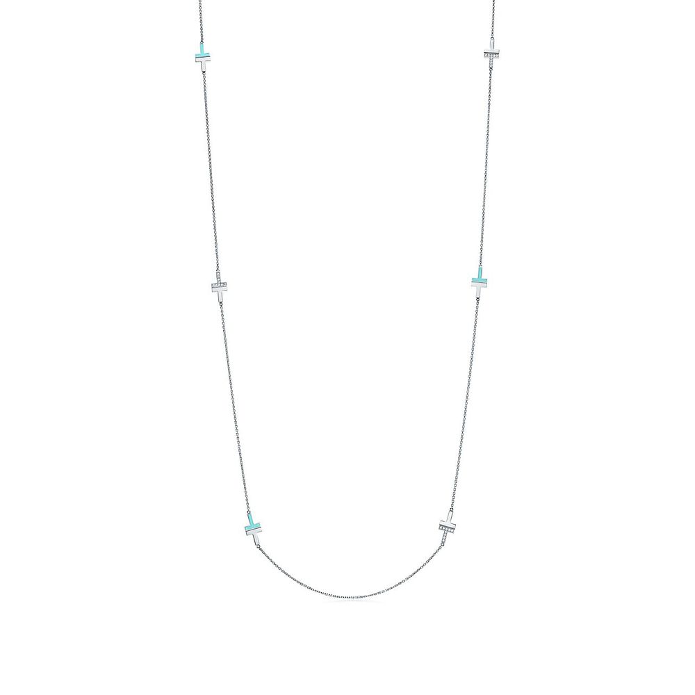 Tiffany T Diamond and Turquoise Station Necklace