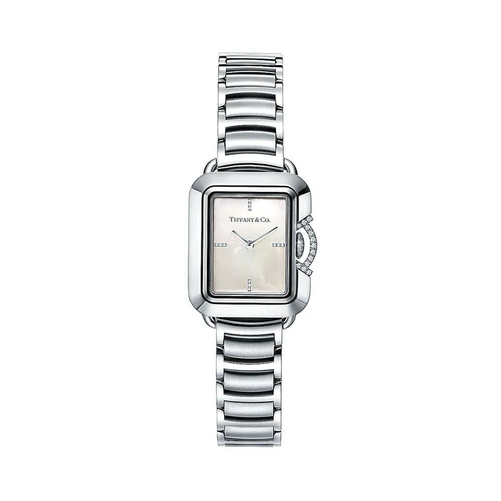 Tiffany 1837 Makers 16 mm Square Watch in Stainless Steel with a