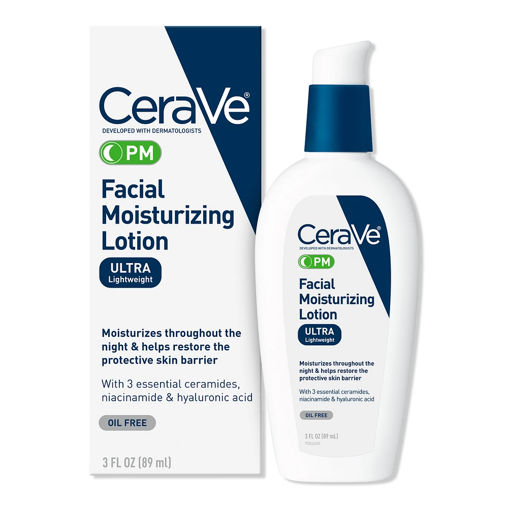 PM Lotion Face Moisturizer, Oil-free Night Cream for All Skin Types - 3.0 oz