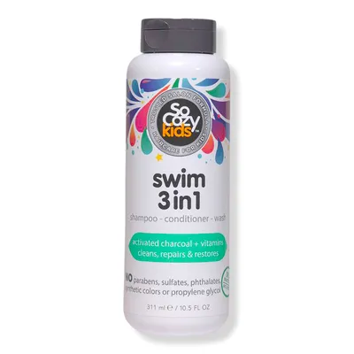 SoCozy Swim 3-In-1 Shampoo Conditioner Body Wash Activated Charcoal for Kids