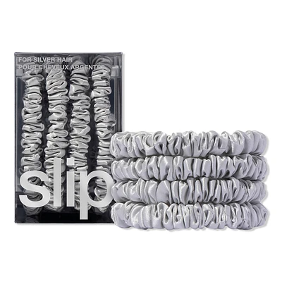 Pure Silk Skinny Scrunchies - Silver