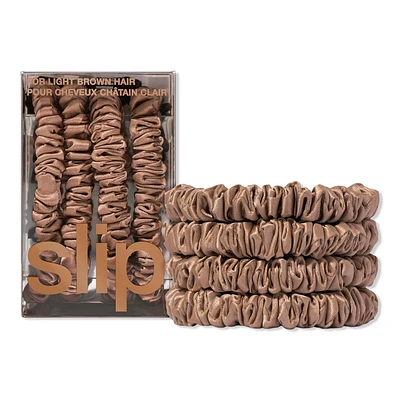 Pure Silk Skinny Scrunchies - Light Brown