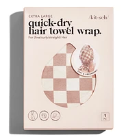 Extra Large Quick-Dry Hair Towel Wrap - Terracotta Checker