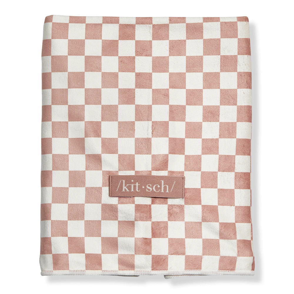 Extra Large Quick-Dry Hair Towel Wrap - Terracotta Checker