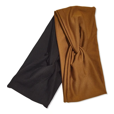 Recycled Fabric Wide Twist Headbands 2pc Set - Black & Camel