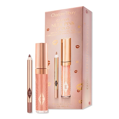 Mini Glossy Pink Lip Gloss + Lip Liner Set - Nude Pink