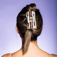 Thick Hair Rectangle Claw Clip - Purple/Cream