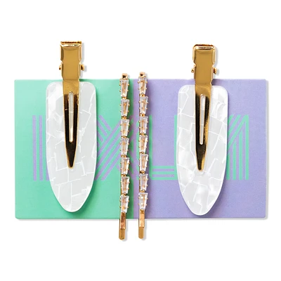 Locks & Mane Quartz & Gold Barrette Set