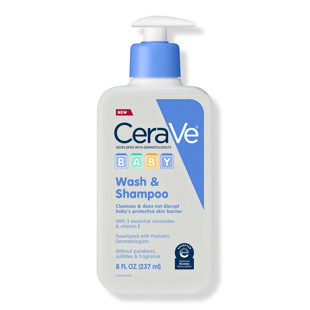 CeraVe Baby Wash & Shampoo, 2-in-1 Gentle Tear-Free Cleanser for Sensitive Skin Hair