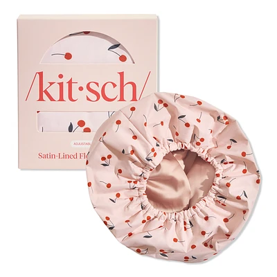Satin-Lined Flexi Shower Cap - Cherry Print
