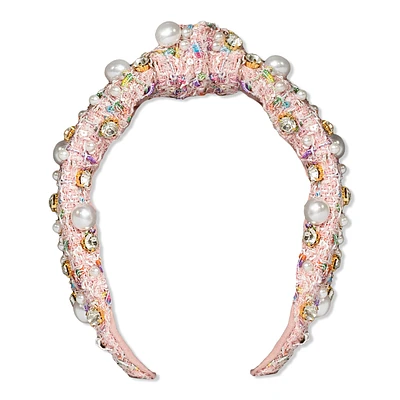 Plaid & Pearl Headband - Pink