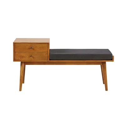 Banquette d'entrée vintage 2 tiroirs en manguier L.120cm Flynn