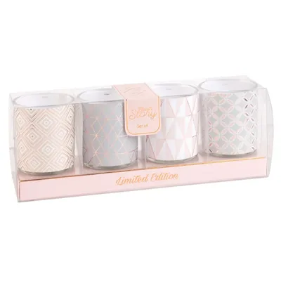 Coffret 4 lumignons en verre motifs géométriques 200g BLUSH STORY