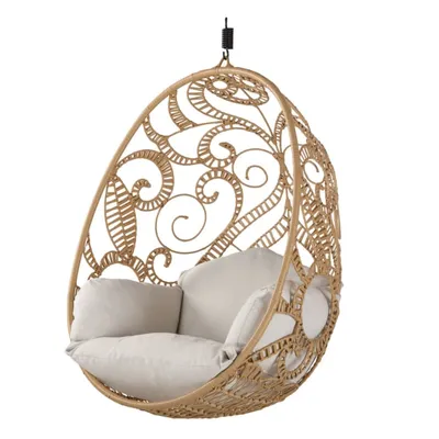 Fauteuil suspendu extérieur en résine imitation rotin et coussin écru Boayana