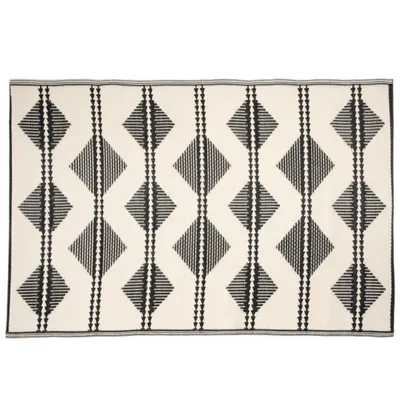 Tapis réversible en polypropylène motifs triangles écrus et noirs 120x180, OEKO-TEX® ADEM