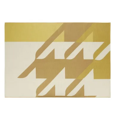 Tapis tissé jacquard écru, jaune moutarde et brun 160x230 PONTEIL