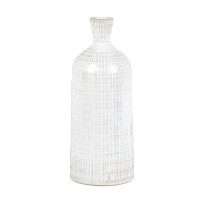 Vase en grès gris et blanc motifs graphiques H28