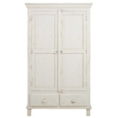 Armoire 2 portes 2 tiroirs en manguier blanc patiné | Maisons du Monde