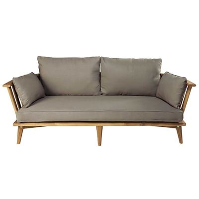 Banquette de jardin 2/3 places en acacia massif et coussins taupe | Maisons du Monde