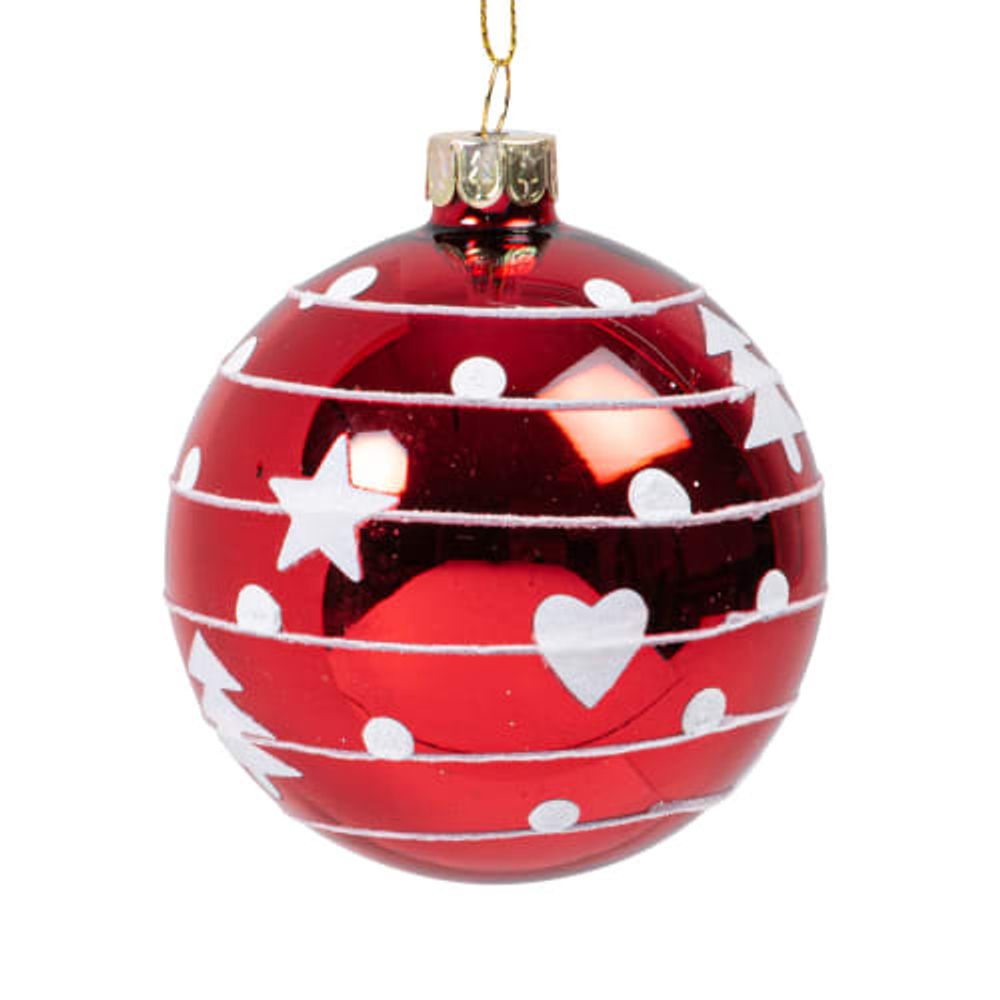 Boule de Noël en verre teinté rouge à motifs blancs | Maisons du Monde