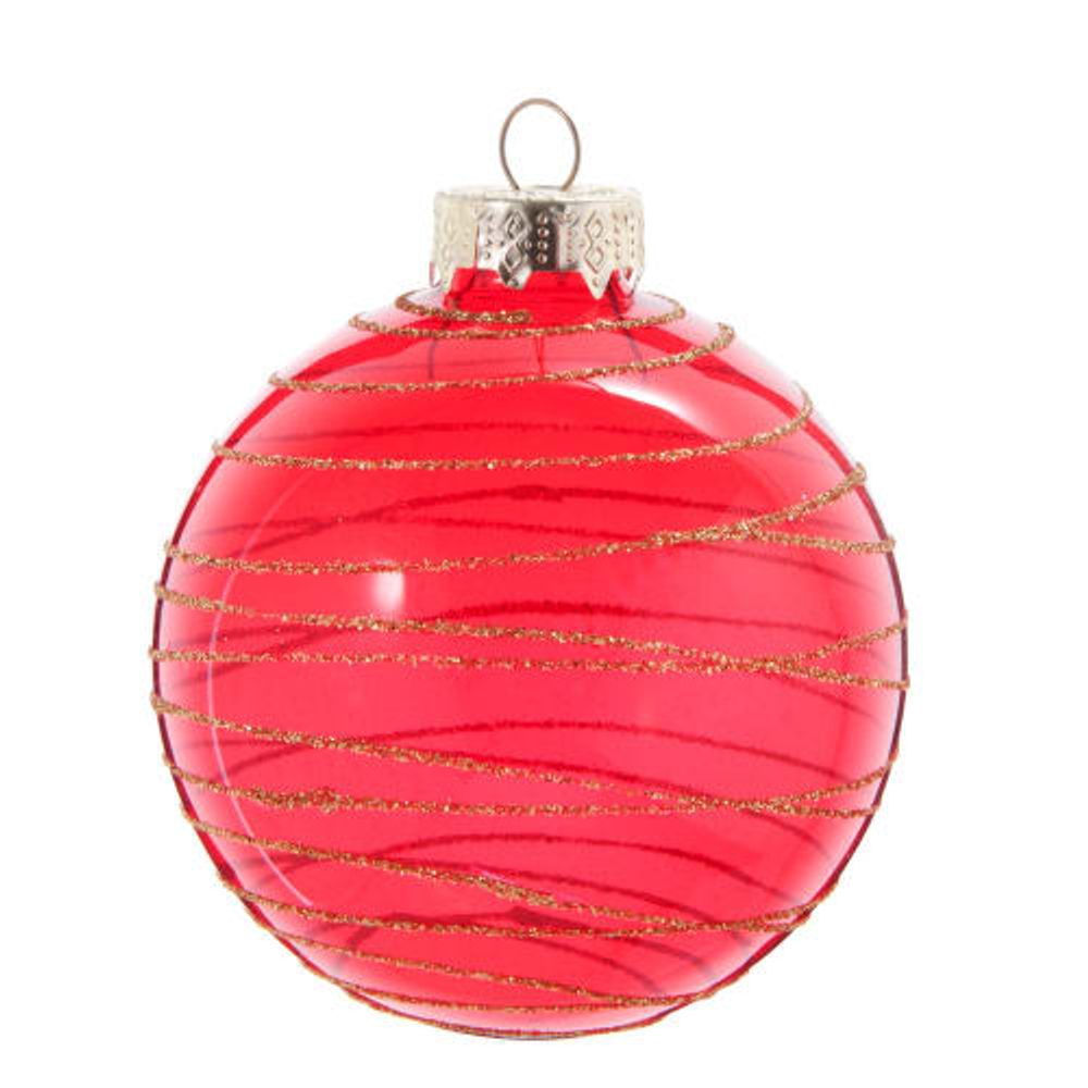 Boule de Noël en verre teinté rouge à motifs dorés | Maisons du Monde