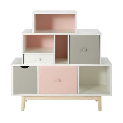 Cabinet de rangement 4 tiroirs blanc, rose et gris | Maisons du Monde