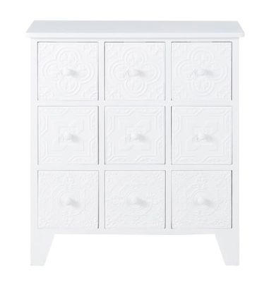 Cabinet de rangement 9 tiroirs blanc motifs arabesques | Maisons du Monde