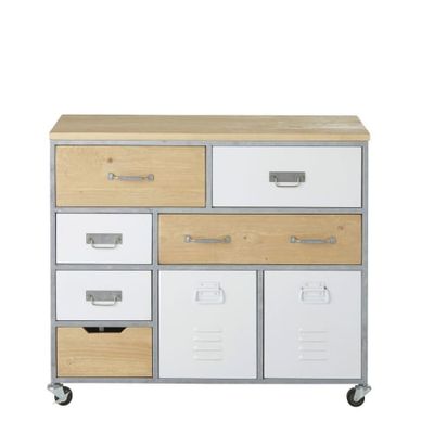 Cabinet de rangement à roulettes indus 8 tiroirs blanc | Maisons du Monde