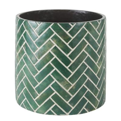 Cache-pot en ciment vert et motifs blancs H36 | Maisons du Monde