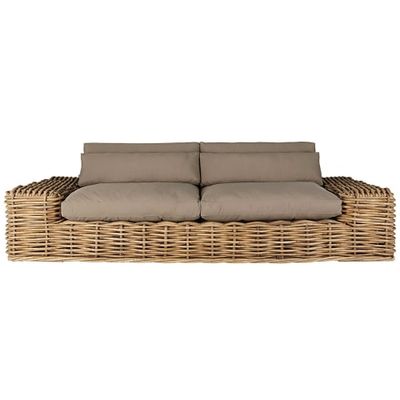 Canapé de jardin 2/3 places en rotin et coussins taupe | Maisons du Monde