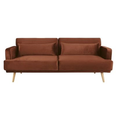 Canapé-lit 3/4 places en velours marron écureuil | Maisons du Monde