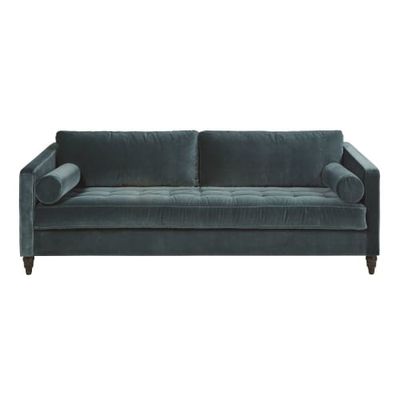 Canapé-lit 3/4 places en velours vert, matelas 10 cm | Maisons du Monde