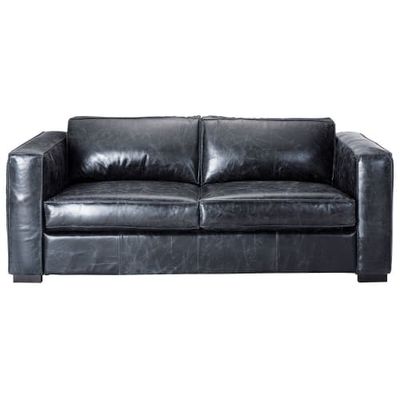 Canapé-lit 3 places en cuir noir | Maisons du Monde