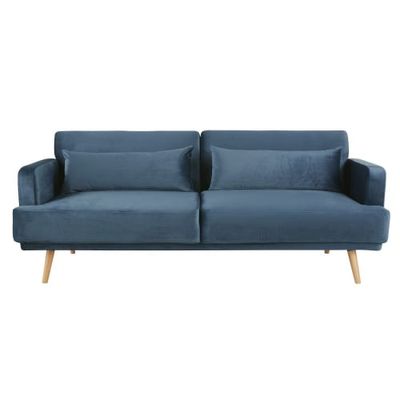 Canapé-lit 3 places en velours bleu foncé | Maisons du Monde