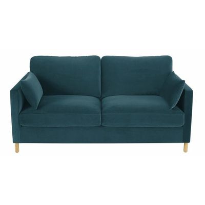 Canapé-lit 3 places en velours bleu paon, matelas 10 cm | Maisons du Monde