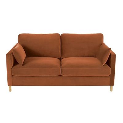 Canapé-lit 3 places en velours orange écureuil, matelas 14 cm | Maisons du Monde