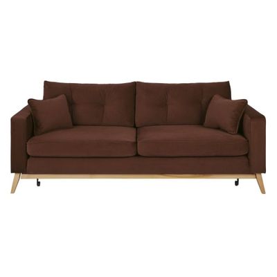 Canapé-lit style scandinave 3/4 places en velours brun | Maisons du Monde