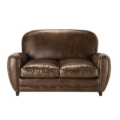 Canapé vintage places en cuir marron | Maisons du Monde