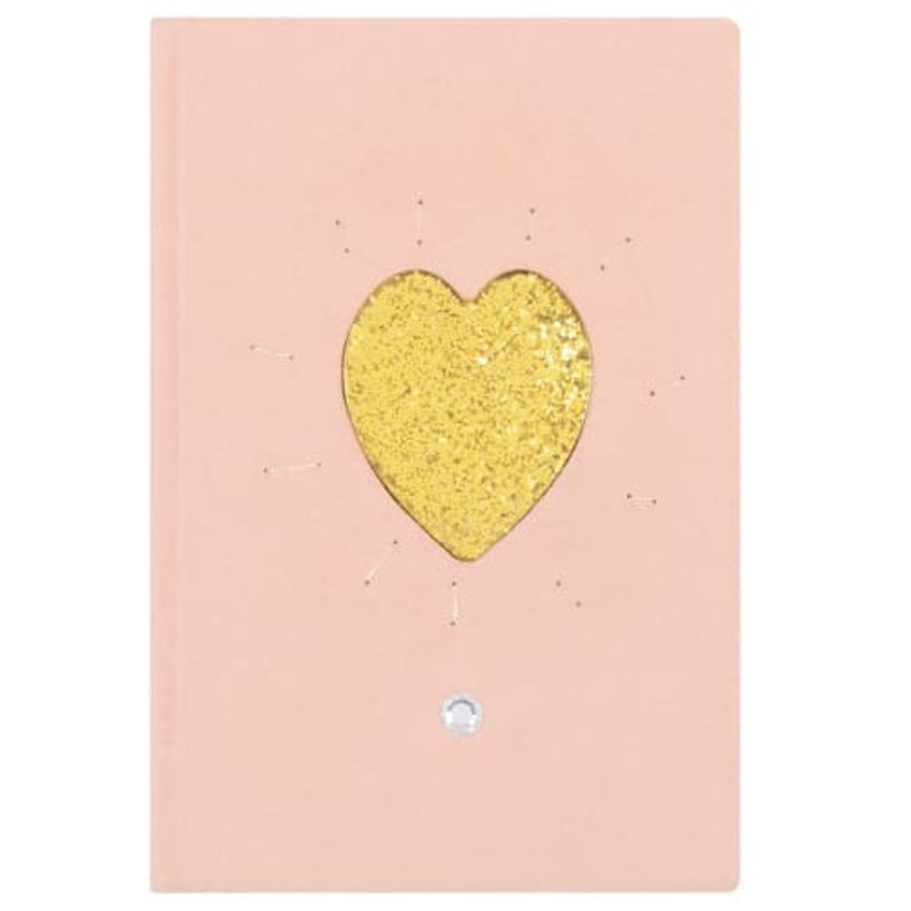 Carnet de notes rose motif cœur à paillettes dorées | Maisons du Monde