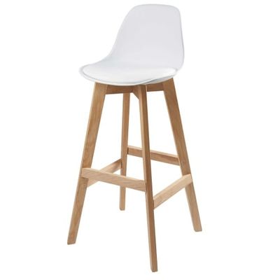 Chaise de bar style scandinave blanche et chêne | Maisons du Monde