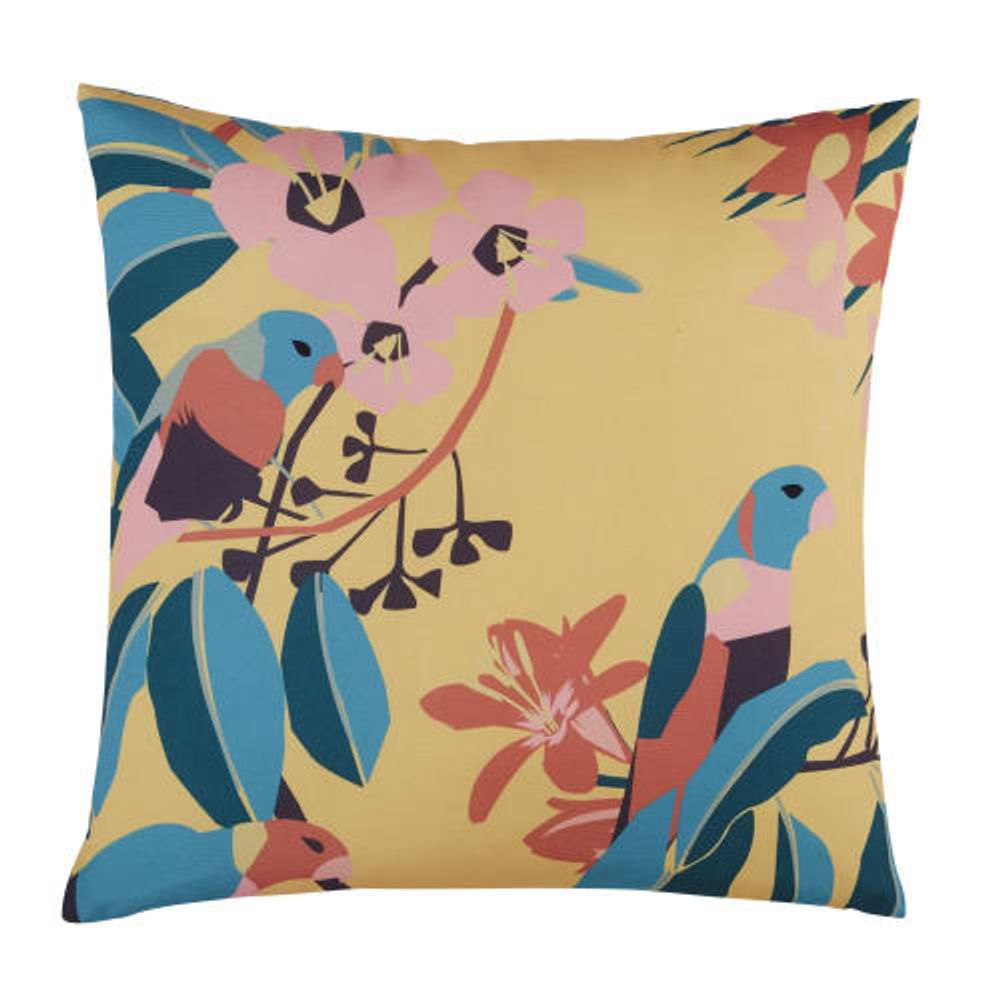 Coussin d'extérieur jaune imprimé tropical 45x45 | Maisons du Monde