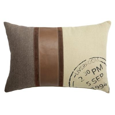 Coussin en coton et cuir de bison 40x60cm | Maisons du Monde