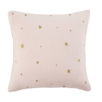 Coussin en coton rose imprimé étoiles dorées 35x35 | Maisons du Monde