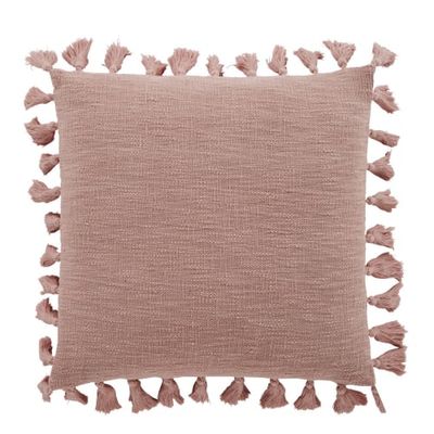 Coussin en coton rose poudré avec pompons 50x50 | Maisons du Monde
