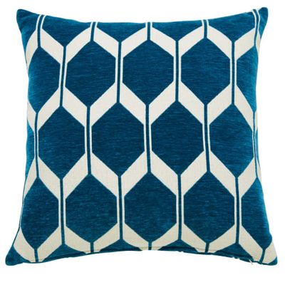 Coussin en velours bleu canard motifs jacquard 60x60 | Maisons du Monde
