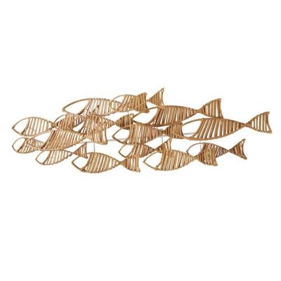 Déco murale banc de poissons en rotin et métal blanc 107x34 | Maisons du Monde