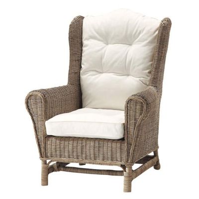 Fauteuil bergère en rotin et coussins ivoire | Maisons du Monde