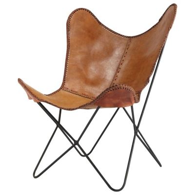 Fauteuil en croûte de cuir camel | Maisons du Monde